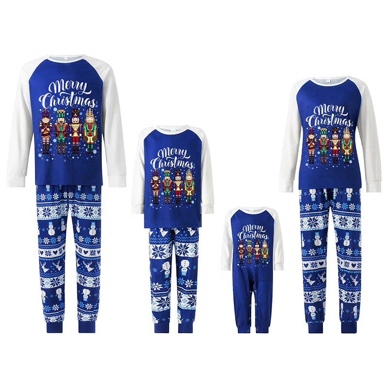 Family Matching Christmas Pajama Set Nutcracker Print Raglan Sleeve Tops Elastic Waist Pants Fall Winter Family Xmas Sleepwear