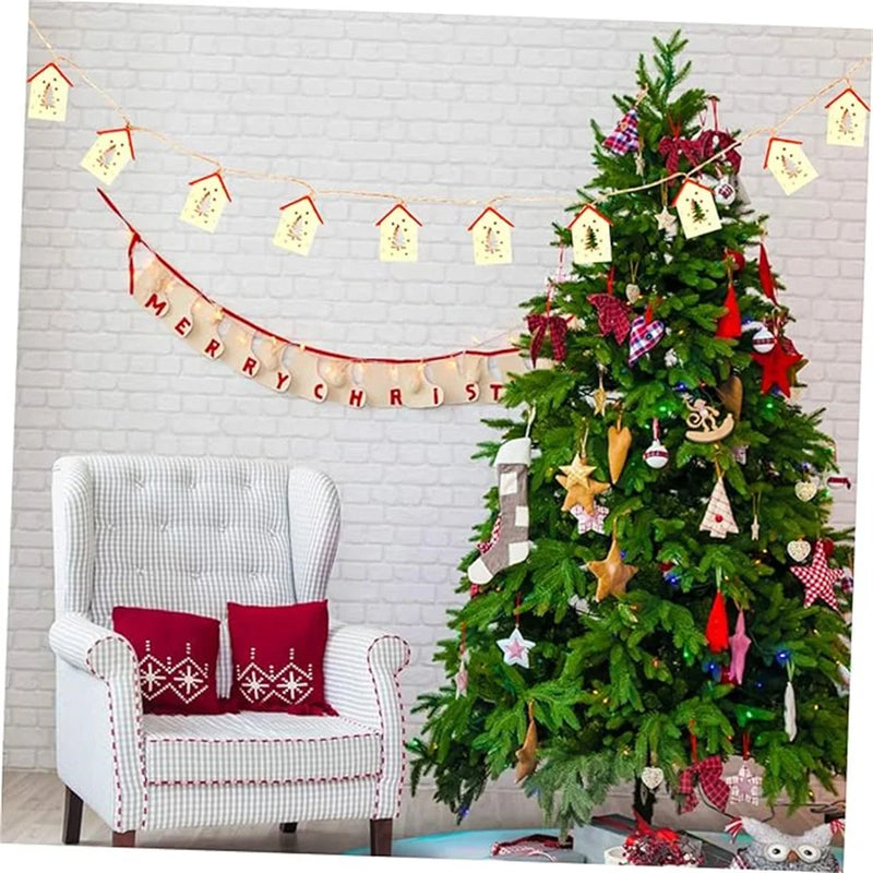 Christmas Wooden House LED Lights Wood Christmas Tree Decoration Hanging Wall Decoration Light String Christmas Atmosphere Props