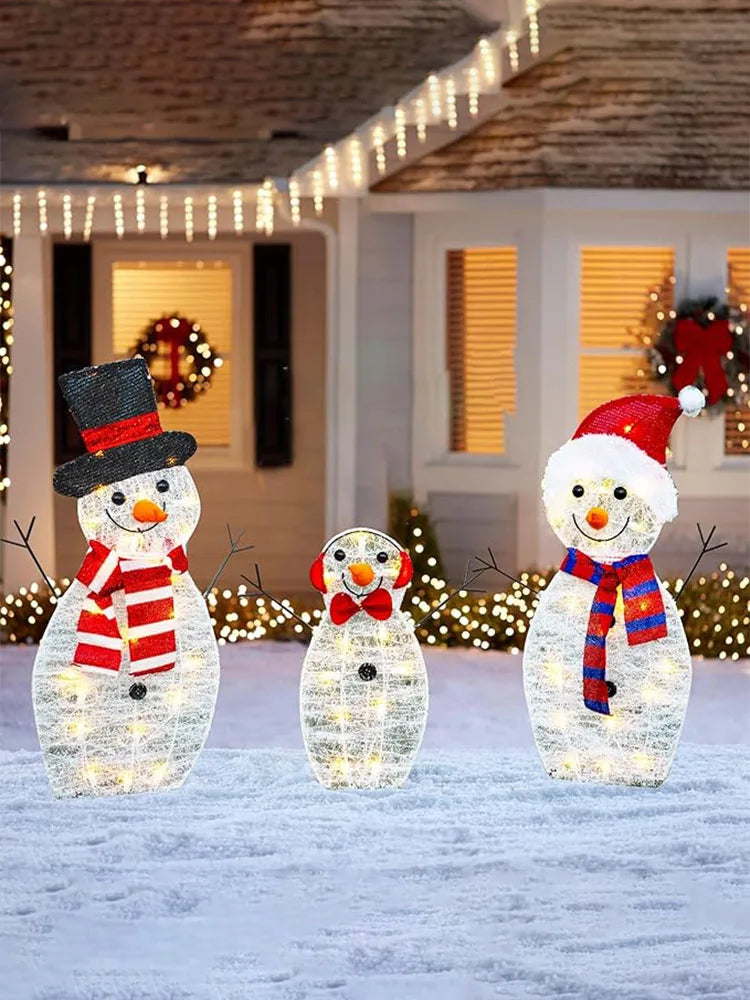 3Pcs Lighted Snowman Christmas Garden Decoration With LED Light Glowing Snowman Xmas Home Outdoor Yard Decorations Ornament 2024