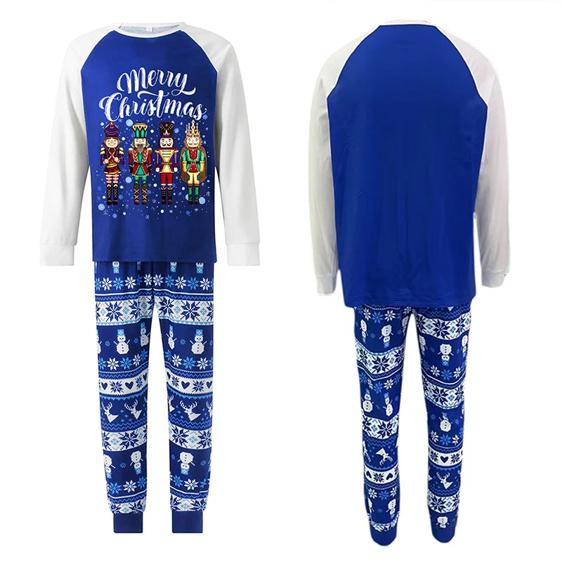 Family Matching Christmas Pajama Set Nutcracker Print Raglan Sleeve Tops Elastic Waist Pants Fall Winter Family Xmas Sleepwear