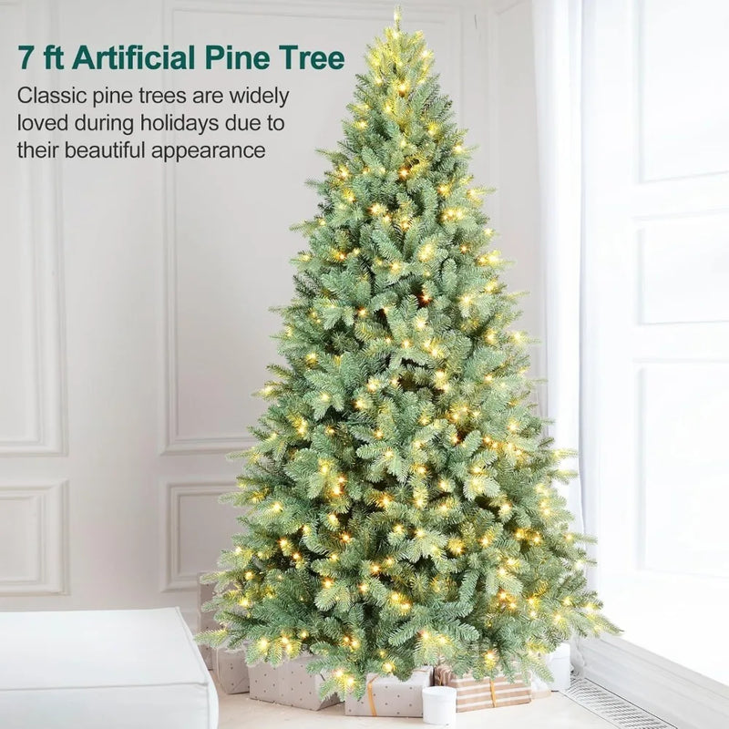 Pre-lit Spruce Christmas Tree, 7ft Artificial Christmas Pine Tree with 500 Lights, 302 PE &1378 PVC Branch Tips,