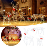 3PCS Handmake Iron Art Elk Deer Christmas Garden Decor &LED Light Glowing Glitter Reindeer Xmas Home Outdoor Yard Ornament Decor