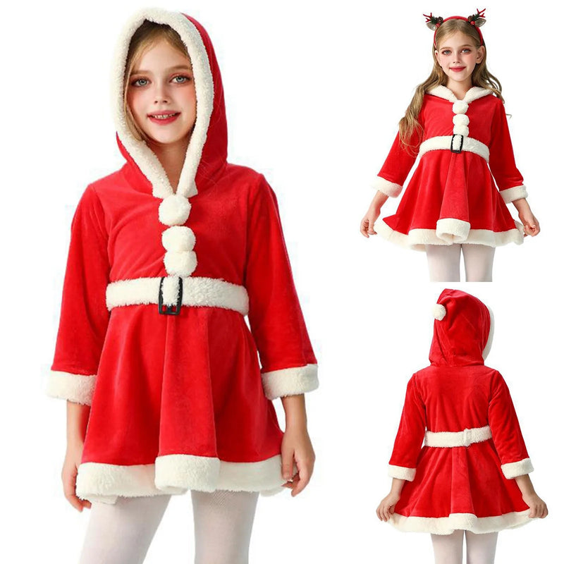 Festival Christmas Reindeer Dress for Kids Cosplay Party Cosplay Costume Long Sleeve Girl Winter Hoodie Dress for Holiday Season