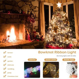 5M Double Layer Fairy Lights Strings Christmas Ribbon Bows with LED Christmas Tree Ornaments New Year Christmas Home Decor.