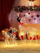 3PCS Handmake Iron Art Elk Deer Christmas Garden Decor &LED Light Glowing Glitter Reindeer Xmas Home Outdoor Yard Ornament Decor