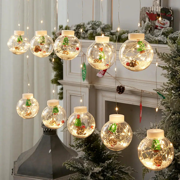 LED Curtain String Light Santa Claus Wishing Ball Lamp Christmas Decorations 2023 Navidad Noel Christmas Tree Ornaments New Year