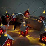 Christmas Wooden House LED Lights Wood Christmas Tree Decoration Hanging Wall Decoration Light String Christmas Atmosphere Props