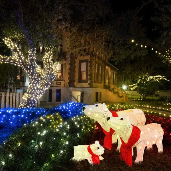 3-Piece 20in Lighted Polar Bear Family - Large Outdoor All-Weather Christmas Décor for Front Yard, Lawn or Indoor w/ 210 Pre-Str